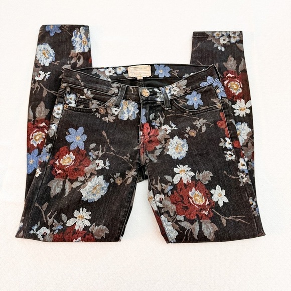 Current Elliott The Stiletto Black Wildflower Denim Jeans Size 24 - Picture 3 of 8